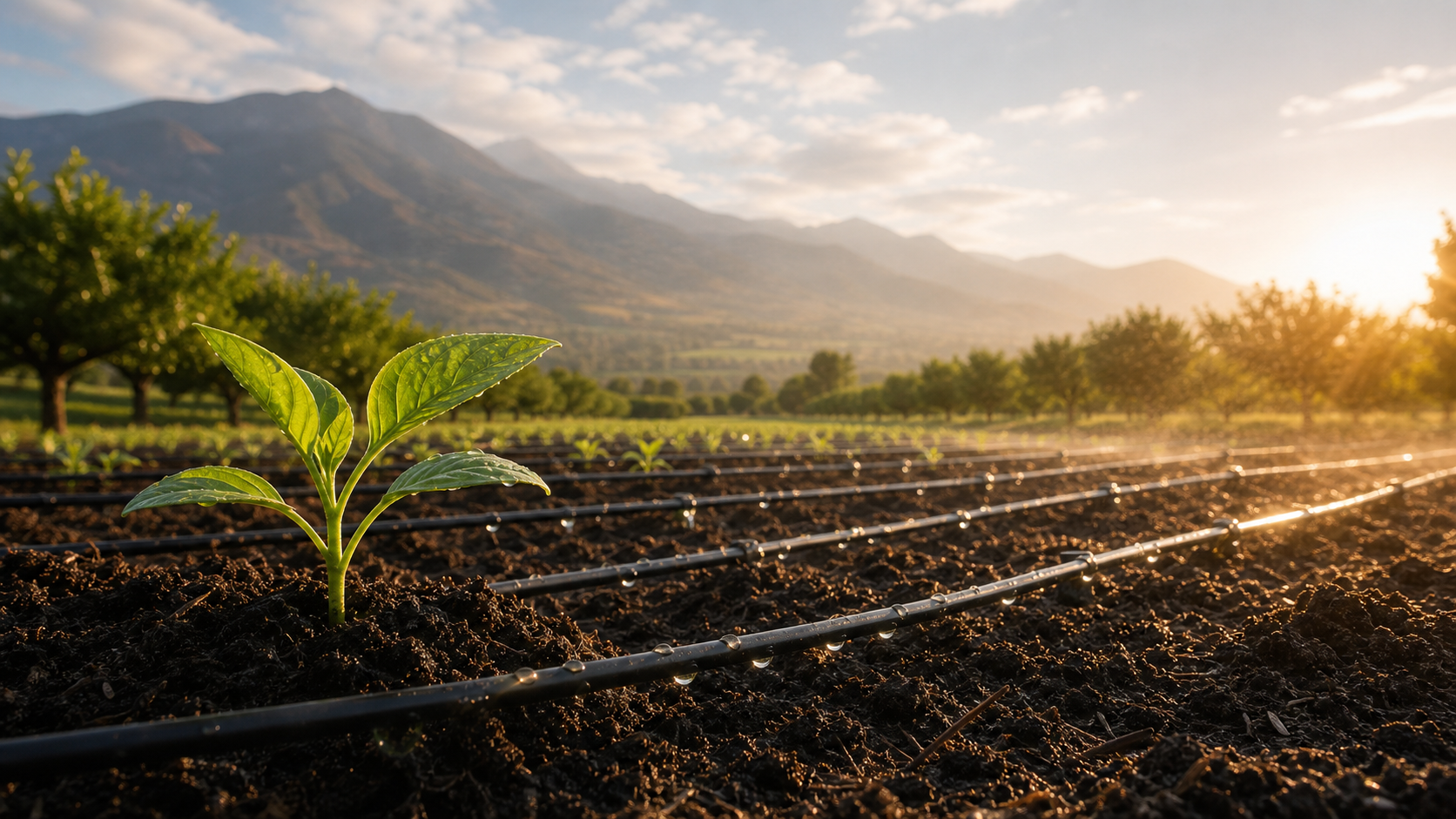 Cultivo agrícola con sistema de riego